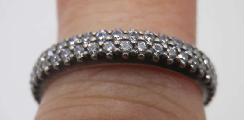 PANDORA Sterling Silver Eternity Ring, double row cubic zirconias Size: O 1/2. weight: approx 2.5grm