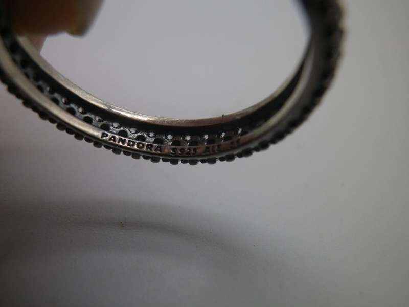 PANDORA Sterling Silver Eternity Ring, double row cubic zirconias Size: O 1/2. weight: approx 2.5grm