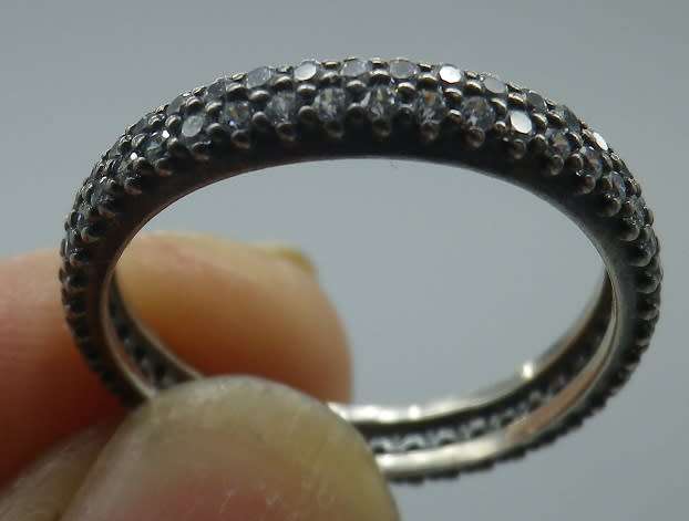 PANDORA Sterling Silver Eternity Ring, double row cubic zirconias Size: O 1/2. weight: approx 2.5grm