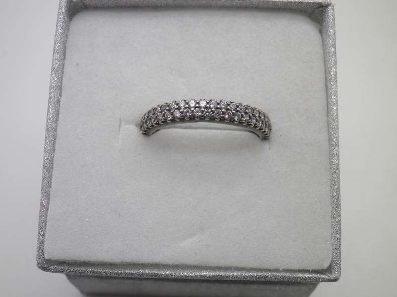 PANDORA Sterling Silver Eternity Ring, double row cubic zirconias Size: O 1/2. weight: approx 2.5grm