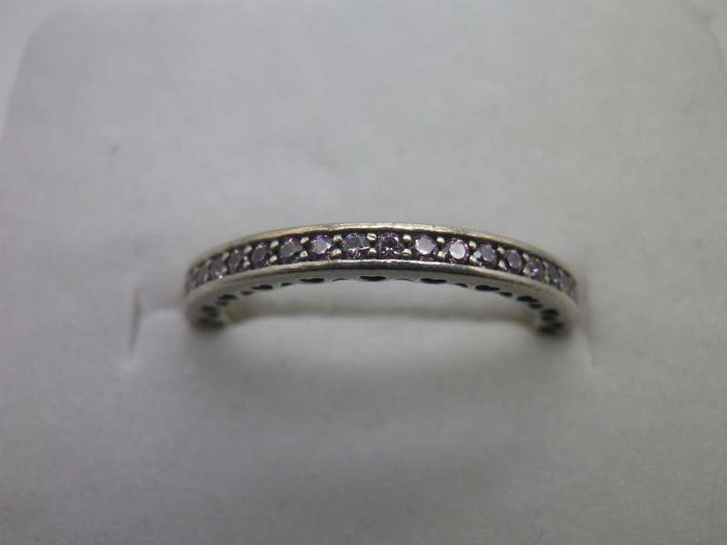 PANDORA Sterling Silver with hearts, Pink cubic zirconias & enamel Ring Size: L