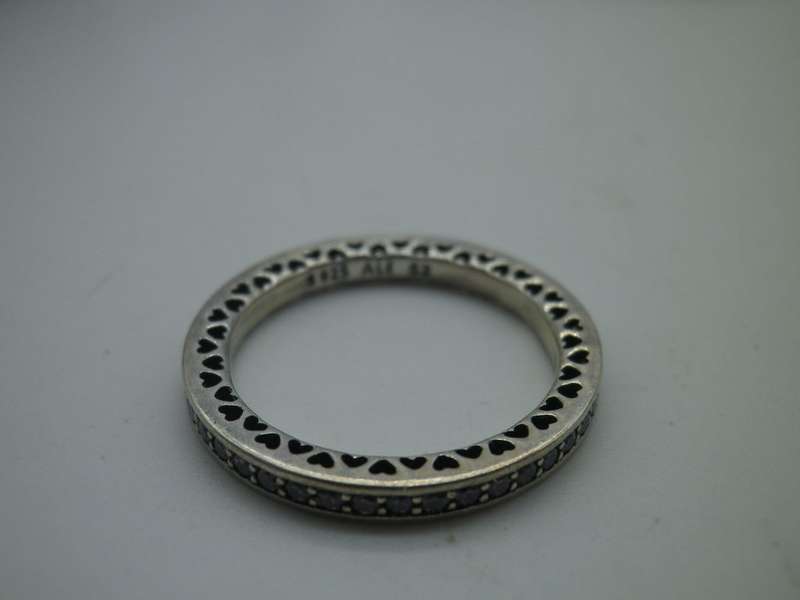 PANDORA Sterling Silver with hearts, Pink cubic zirconias & enamel Ring Size: L