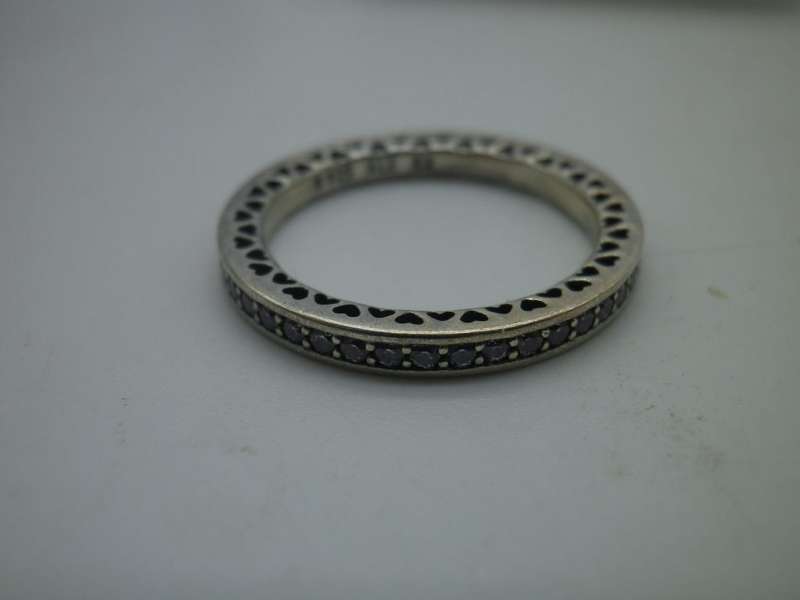 PANDORA Sterling Silver with hearts, Pink cubic zirconias & enamel Ring Size: L