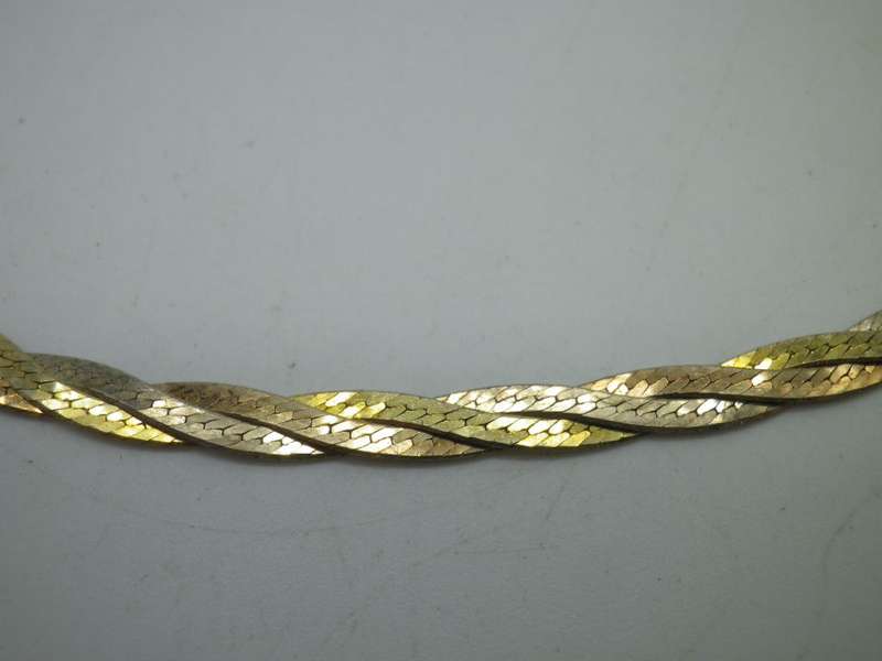 Stunning Sterling Silver & 3 tone rolled gold plaited necklace. 40.5cm 7grms