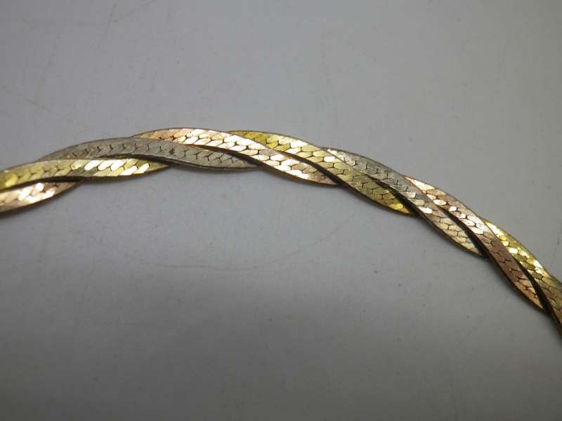 Stunning Sterling Silver & 3 tone rolled gold plaited necklace. 40.5cm 7grms