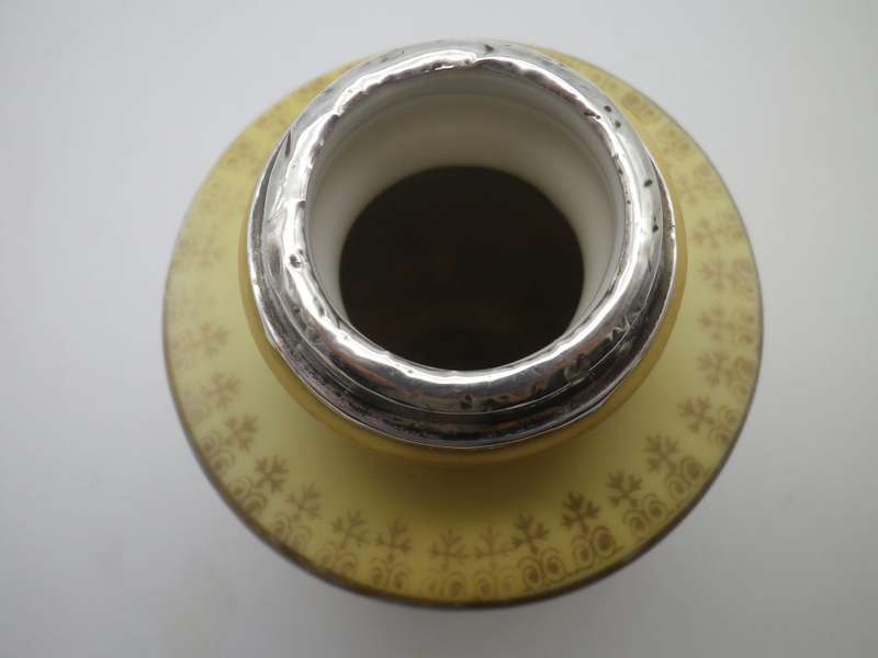 Antique Victorian porcelain vase with Hallmarked Silver rim. London 1910