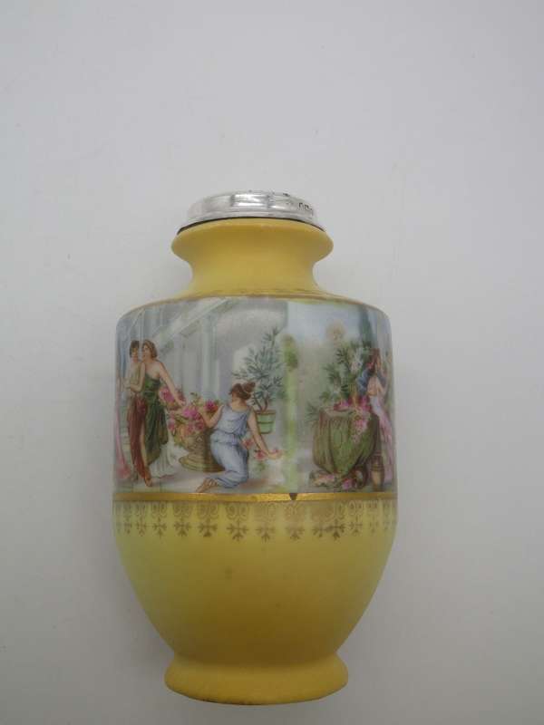 Antique Victorian porcelain vase with Hallmarked Silver rim. London 1910