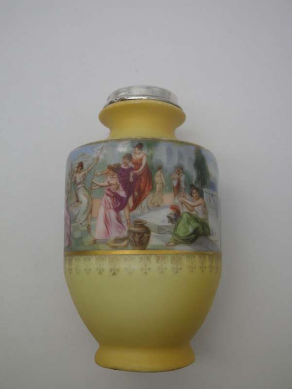 Antique Victorian porcelain vase with Hallmarked Silver rim. London 1910