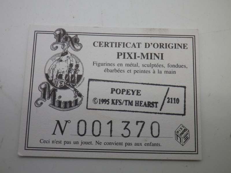 PIXI MINI 1995 POPEYE hand painted figurine Certifcate of authenticity No: 001370 Boxed