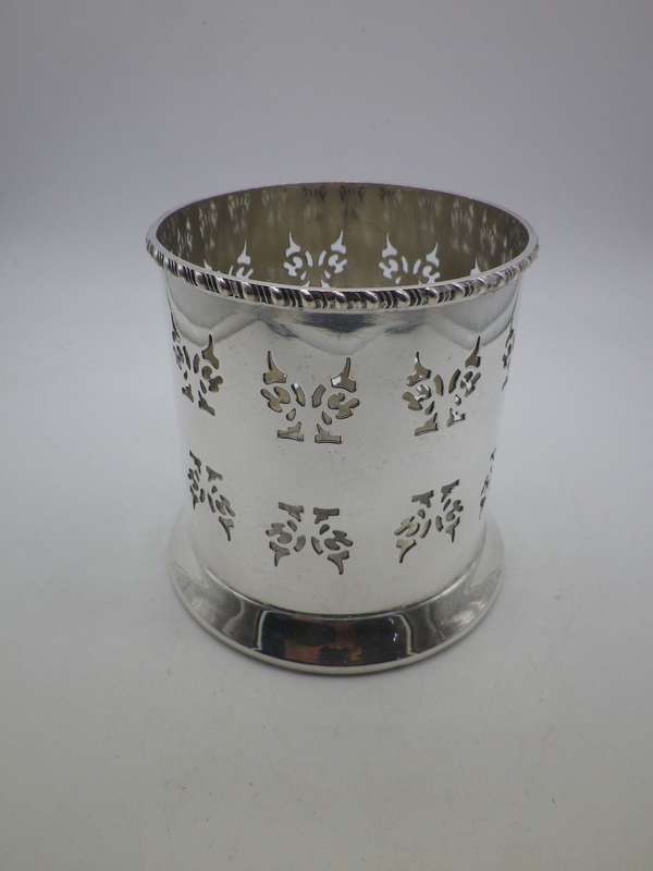Vintage Silver plate on Copper wine bottle holder with pierced detail. Primrose Plate, England