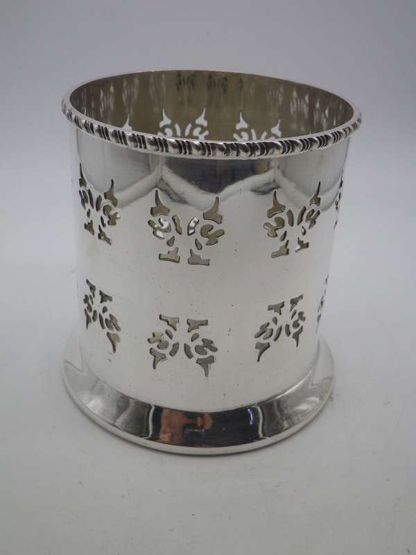 Vintage Silver plate on Copper wine bottle holder with pierced detail. Primrose Plate, England