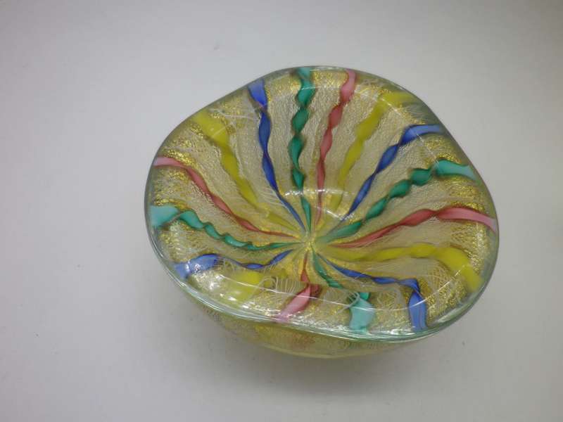 Mid Century Italian Latticino & Gold Art Glass Small bowl. 11 x 5cm BEAUTIFUL!!