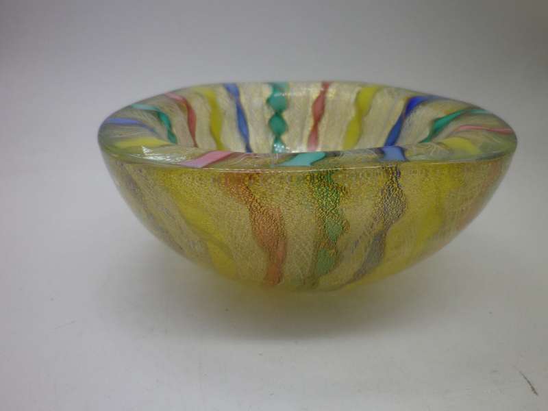 Mid Century Italian Latticino & Gold Art Glass Small bowl. 11 x 5cm BEAUTIFUL!!