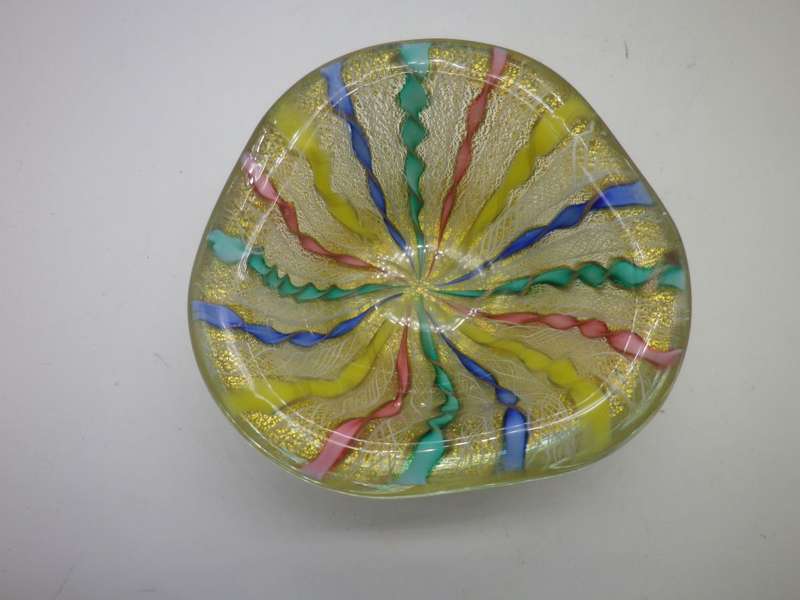 Mid Century Italian Latticino & Gold Art Glass Small bowl. 11 x 5cm BEAUTIFUL!!