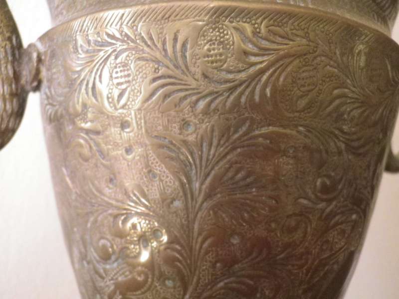 Pair LARGE ANTIQUE early 20 century ANGLO INDIAN BRASS COBRA VASES. DRAMATIC. 37cm tall