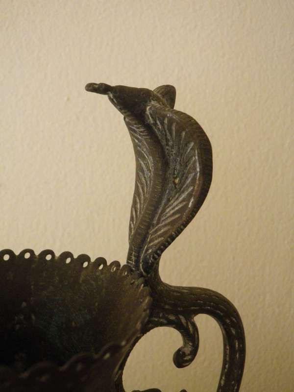 Pair LARGE ANTIQUE early 20 century ANGLO INDIAN BRASS COBRA VASES. DRAMATIC. 37cm tall