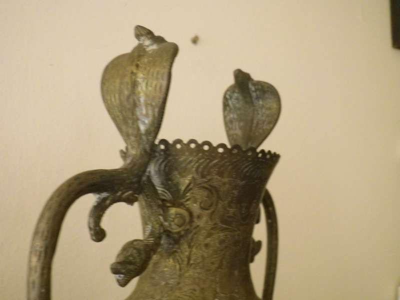 Pair LARGE ANTIQUE early 20 century ANGLO INDIAN BRASS COBRA VASES. DRAMATIC. 37cm tall