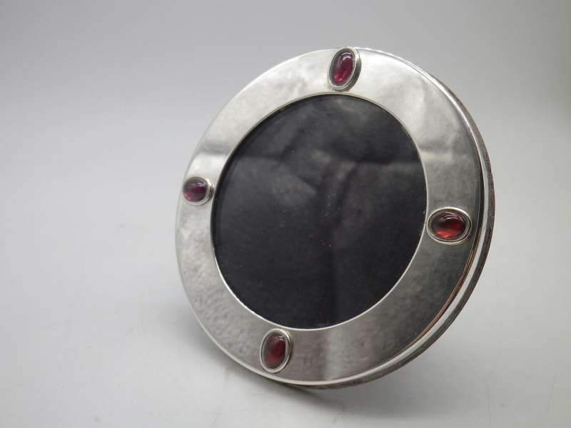 Sterling Silver Round Vintage Photo frame with Semi precious stones/glass insets. 9cm
