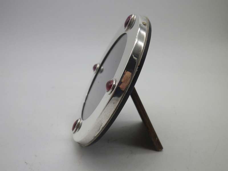 Sterling Silver Round Vintage Photo frame with Semi precious stones/glass insets. 9cm