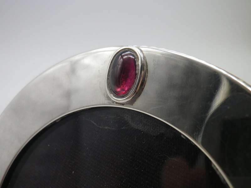 Sterling Silver Round Vintage Photo frame with Semi precious stones/glass insets. 9cm