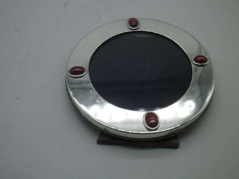Sterling Silver Round Vintage Photo frame with Semi precious stones/glass insets. 9cm