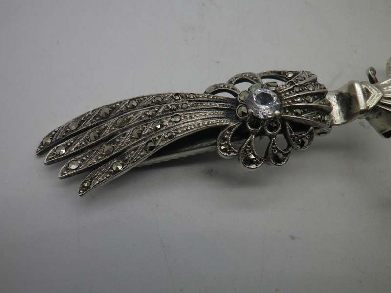 Victorian Silver, Marcasite & Crystal Folding LORGNETTE Opera Glasses. Beautiful