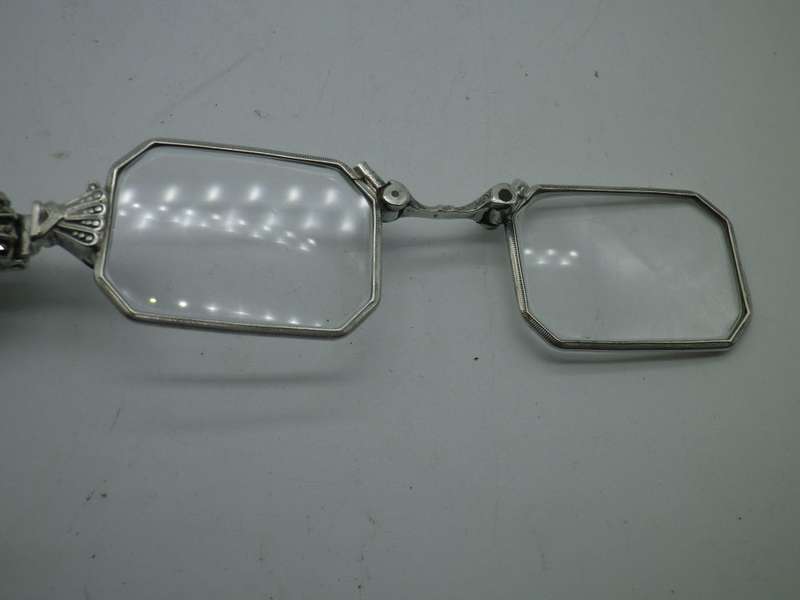 Victorian Silver, Marcasite & Crystal Folding LORGNETTE Opera Glasses. Beautiful