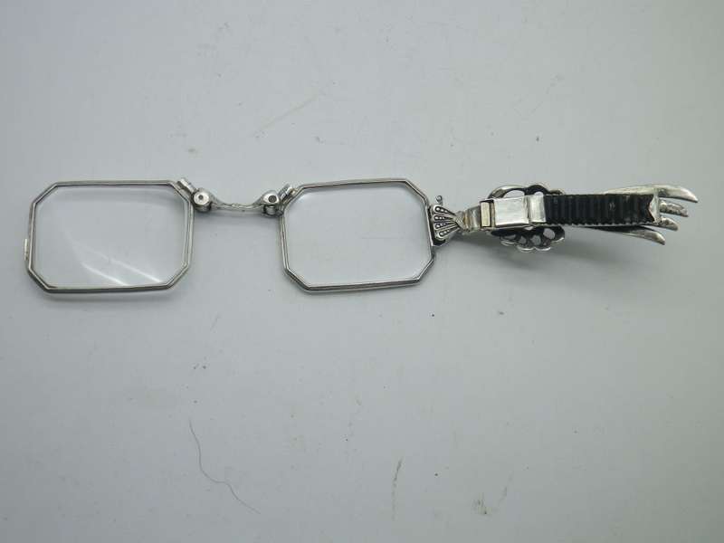 Victorian Silver, Marcasite & Crystal Folding LORGNETTE Opera Glasses. Beautiful