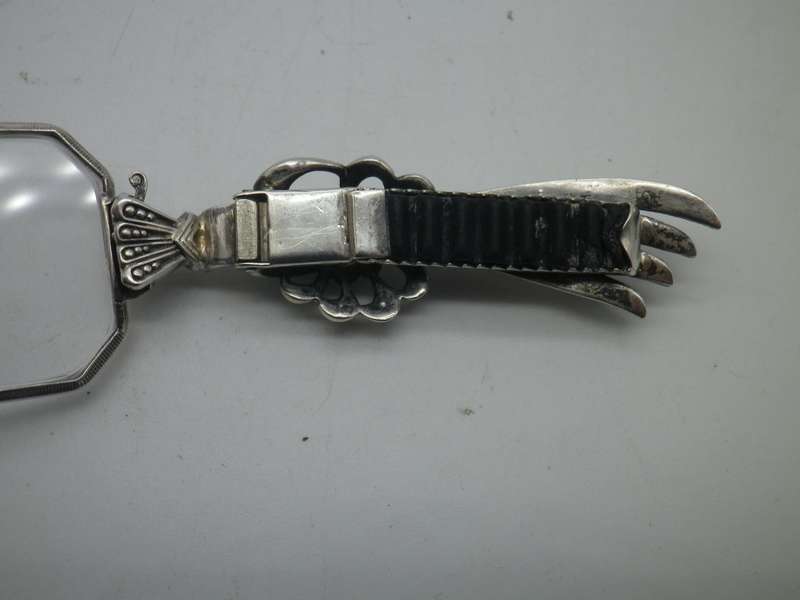 Victorian Silver, Marcasite & Crystal Folding LORGNETTE Opera Glasses. Beautiful