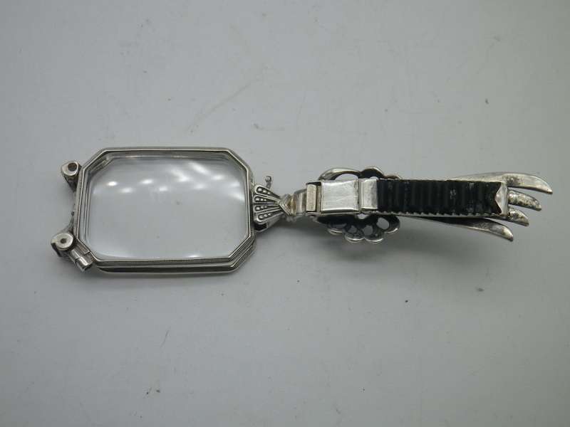Victorian Silver, Marcasite & Crystal Folding LORGNETTE Opera Glasses. Beautiful