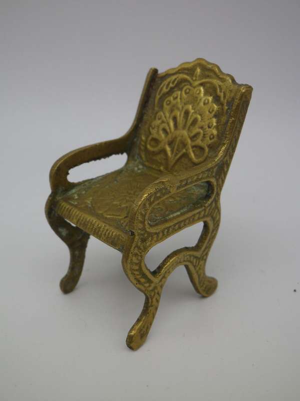 Miniature Solid Brass Table & Three chairs. CUTE!