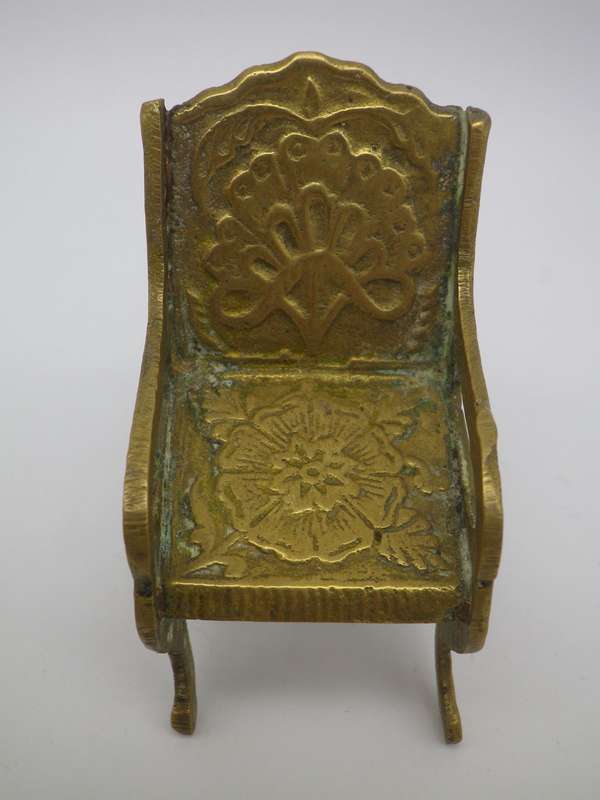 Miniature Solid Brass Table & Three chairs. CUTE!