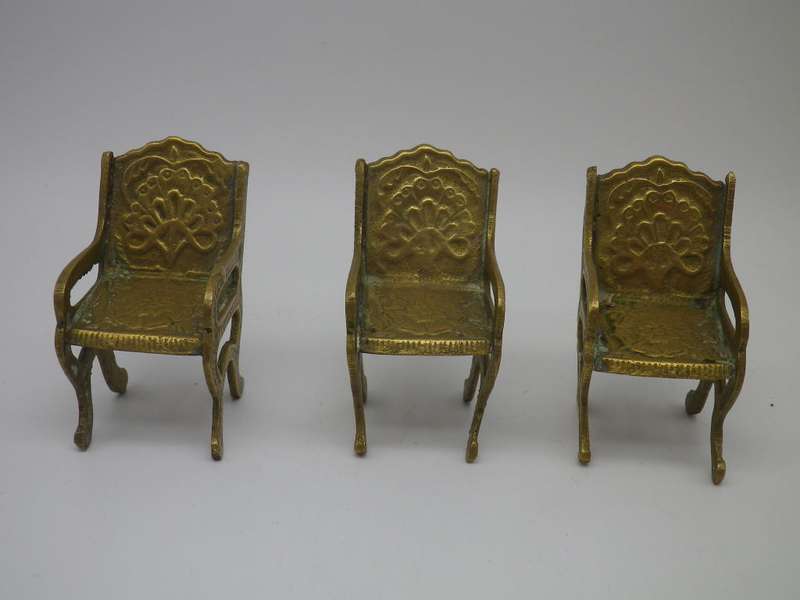 Miniature Solid Brass Table & Three chairs. CUTE!