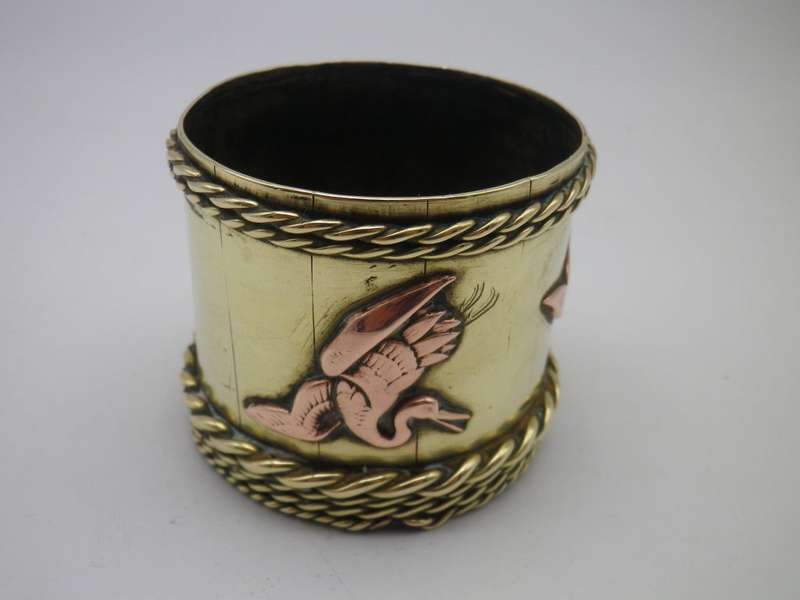 Vintage Oriental Signed Small Brass & Copper pot or brush holder