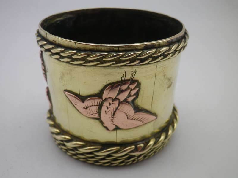 Vintage Oriental Signed Small Brass & Copper pot or brush holder