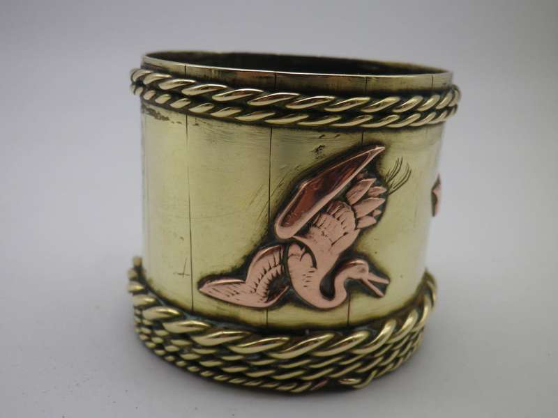 Vintage Oriental Signed Small Brass & Copper pot or brush holder