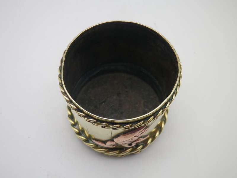Vintage Oriental Signed Small Brass & Copper pot or brush holder