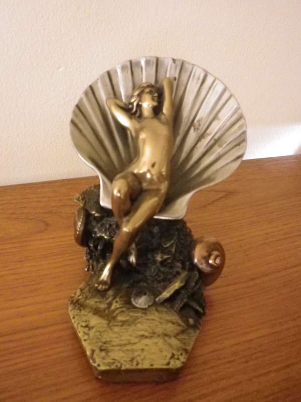 GIOVANNI SCHOEMAN Mixed Metal Composite Cold Cast Figurine of Naked Nymph in Shell