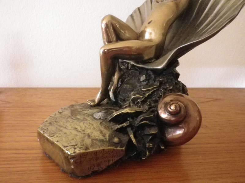 GIOVANNI SCHOEMAN Mixed Metal Composite Cold Cast Figurine of Naked Nymph in Shell