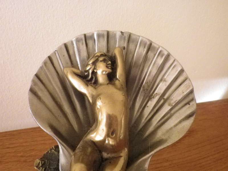 GIOVANNI SCHOEMAN Mixed Metal Composite Cold Cast Figurine of Naked Nymph in Shell
