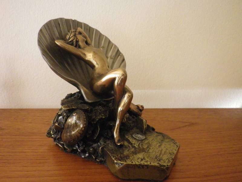 GIOVANNI SCHOEMAN Mixed Metal Composite Cold Cast Figurine of Naked Nymph in Shell
