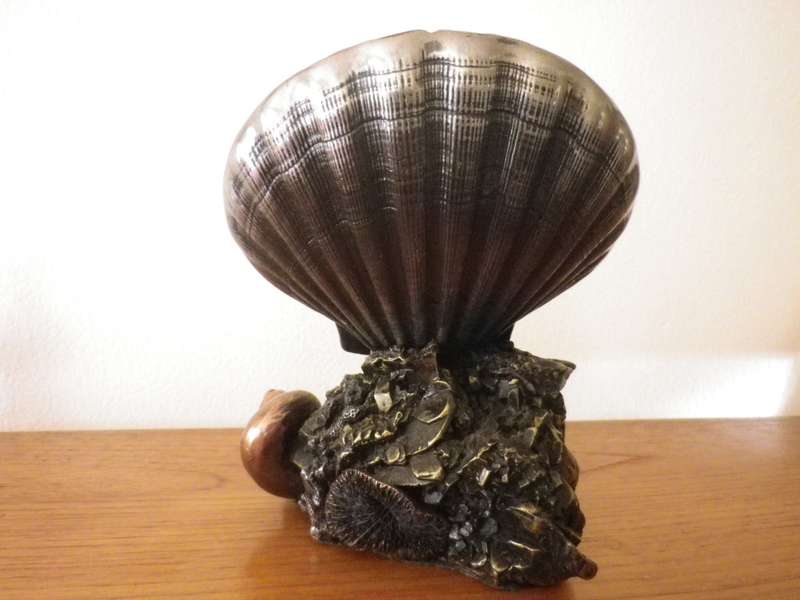 GIOVANNI SCHOEMAN Mixed Metal Composite Cold Cast Figurine of Naked Nymph in Shell