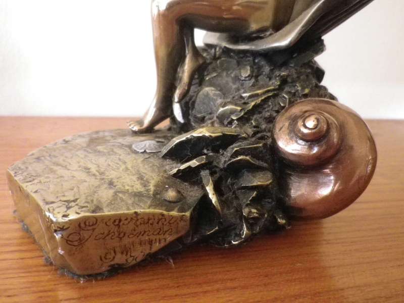 GIOVANNI SCHOEMAN Mixed Metal Composite Cold Cast Figurine of Naked Nymph in Shell