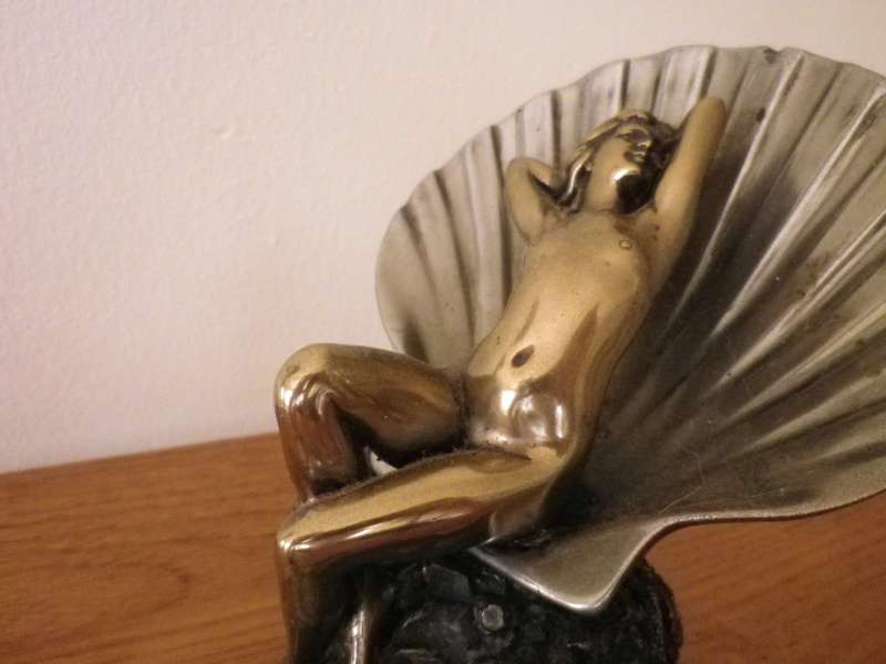 GIOVANNI SCHOEMAN Mixed Metal Composite Cold Cast Figurine of Naked Nymph in Shell