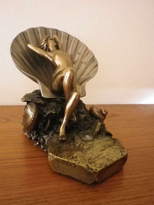 GIOVANNI SCHOEMAN Mixed Metal Composite Cold Cast Figurine of Naked Nymph in Shell