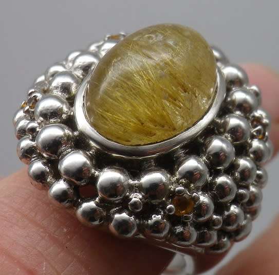Sterling Silver & Rudelite Designer Ring. 14.9 grms Size O