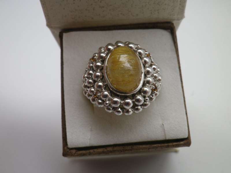 Sterling Silver & Rudelite Designer Ring. 14.9 grms Size O