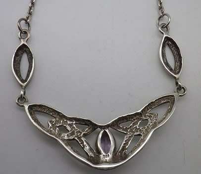 CELTIC DESIGN Sterling Silver & AMETHYST VINTAGE NECKLACE. 46cm 7g Charming & Unusual