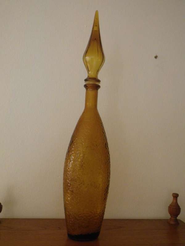 Vintage Mid century Italian Amber Pressed Glass Genie Bottle Empoli Bath Salts Bottle/decanter