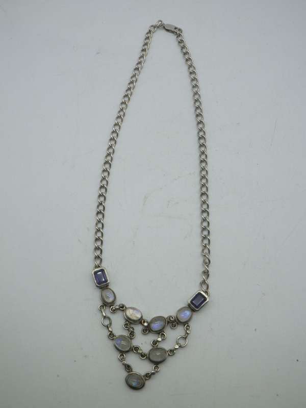 Sterling Silver,  MOONSTONE & Amethyst Boho Design necklace. GORGEOUS!